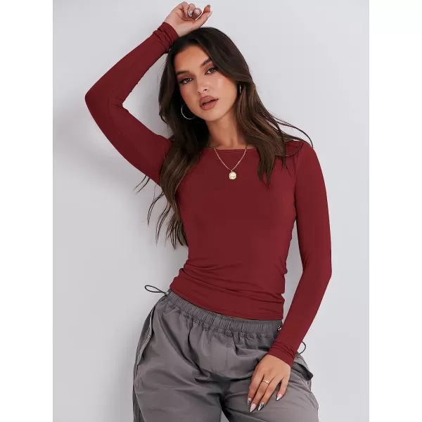imageANRABESS Women Long Sleeve Slim Fit Crop Top Going Out Tight Y2K TShirt Trendy Tees StreetwearRed