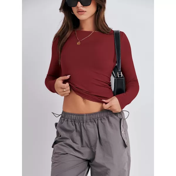 imageANRABESS Women Long Sleeve Slim Fit Crop Top Going Out Tight Y2K TShirt Trendy Tees StreetwearRed