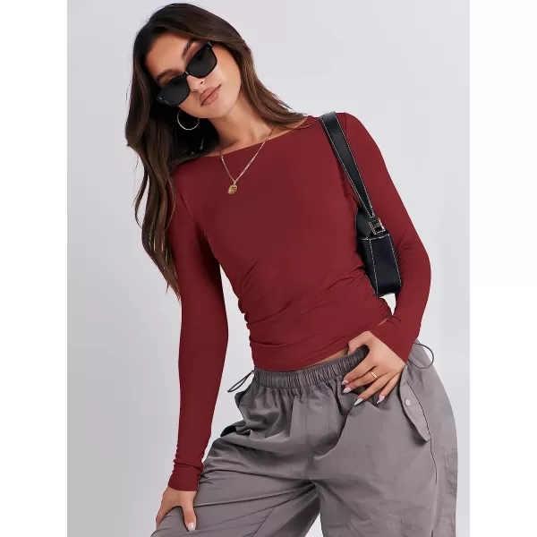 imageANRABESS Women Long Sleeve Slim Fit Crop Top Going Out Tight Y2K TShirt Trendy Tees StreetwearRed