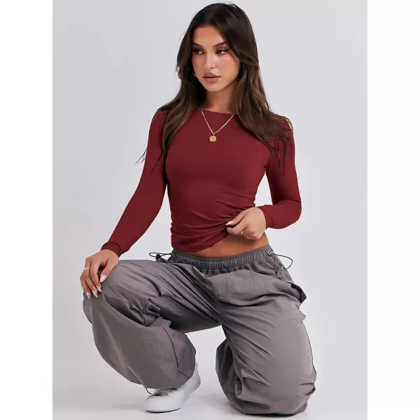 imageANRABESS Women Long Sleeve Slim Fit Crop Top Going Out Tight Y2K TShirt Trendy Tees StreetwearRed