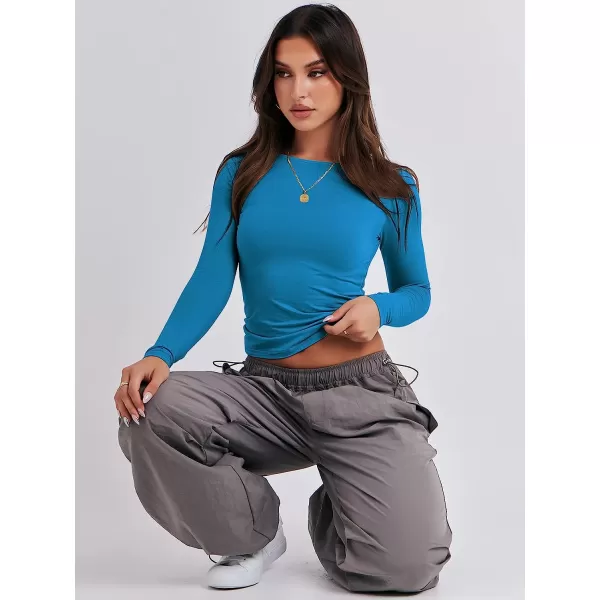 imageANRABESS Women Long Sleeve Slim Fit Crop Top Going Out Tight Y2K TShirt Trendy Tees StreetwearRoyal Blue