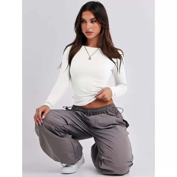 imageANRABESS Women Long Sleeve Slim Fit Crop Top Going Out Tight Y2K TShirt Trendy Tees StreetwearWhite
