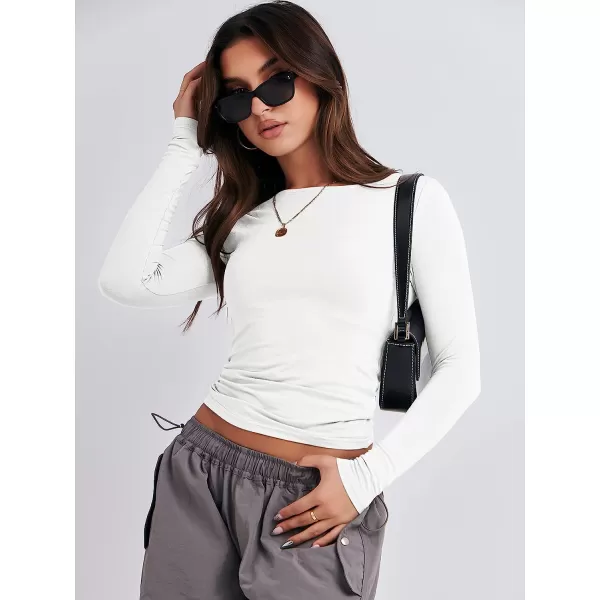 imageANRABESS Women Long Sleeve Slim Fit Crop Top Going Out Tight Y2K TShirt Trendy Tees StreetwearWhite