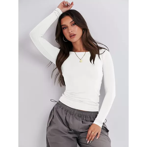imageANRABESS Women Long Sleeve Slim Fit Crop Top Going Out Tight Y2K TShirt Trendy Tees StreetwearWhite