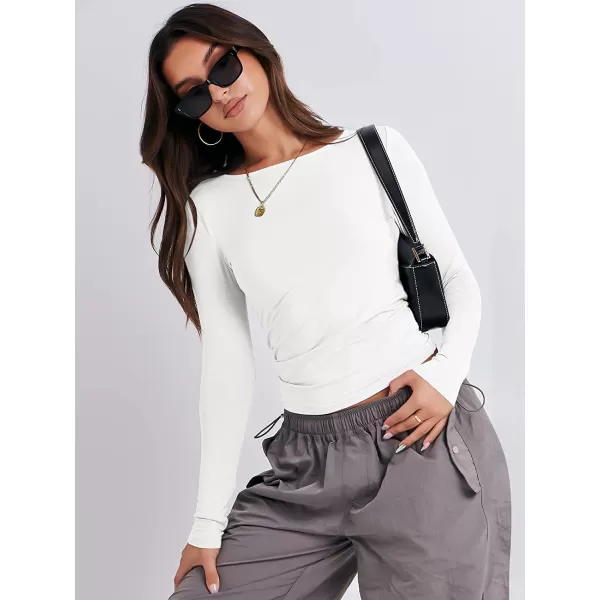 imageANRABESS Women Long Sleeve Slim Fit Crop Top Going Out Tight Y2K TShirt Trendy Tees StreetwearWhite