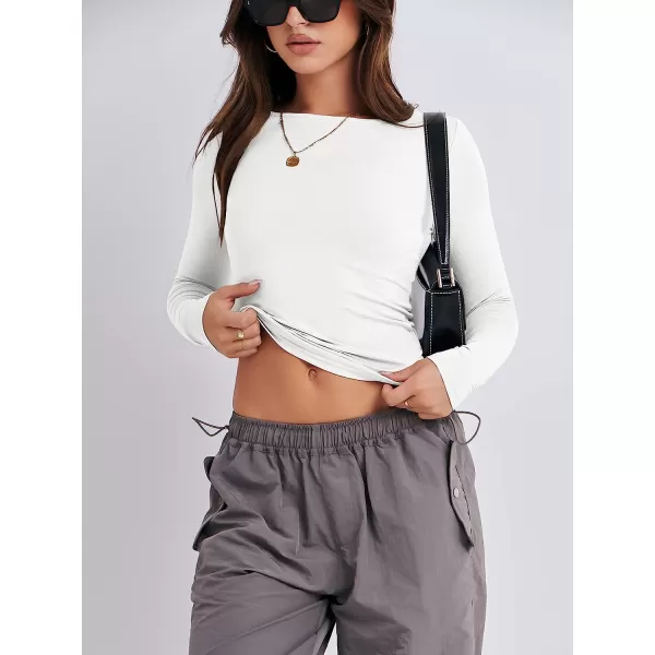imageANRABESS Women Long Sleeve Slim Fit Crop Top Going Out Tight Y2K TShirt Trendy Tees StreetwearWhite