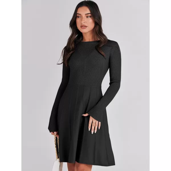imageANRABESS Women Midi Sweater Dress Long Sleeve Crewneck High Waist Casual ALine Pleated DressesANRABESS Women Midi Sweater Dress Long Sleeve Crewneck High Waist Casual ALine Pleated Dresses