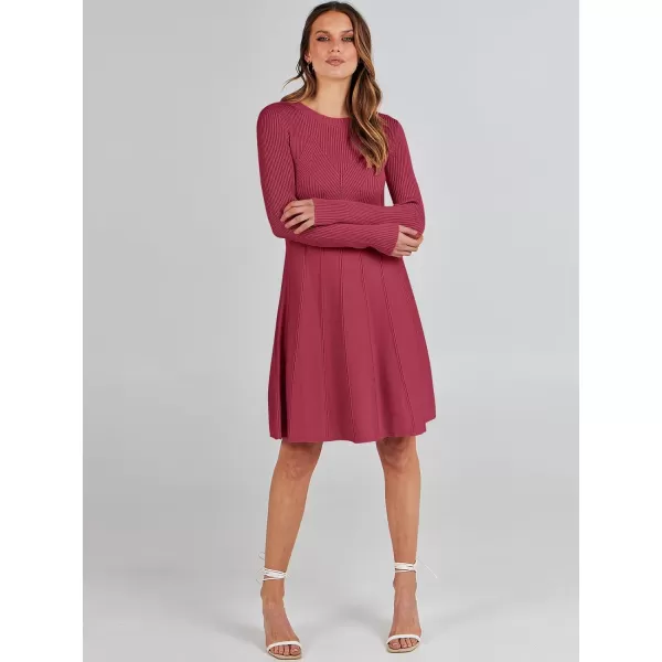 imageANRABESS Women Midi Sweater Dress Long Sleeve Crewneck High Waist Casual ALine Pleated DressesBurgundy
