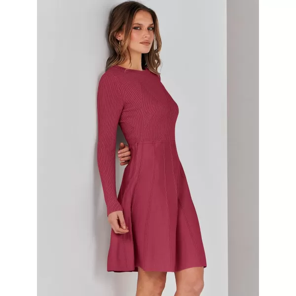 imageANRABESS Women Midi Sweater Dress Long Sleeve Crewneck High Waist Casual ALine Pleated DressesBurgundy