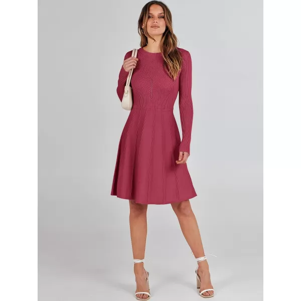 imageANRABESS Women Midi Sweater Dress Long Sleeve Crewneck High Waist Casual ALine Pleated DressesBurgundy