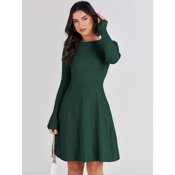 imageANRABESS Women Midi Sweater Dress Long Sleeve Crewneck High Waist Casual ALine Pleated DressesGreen