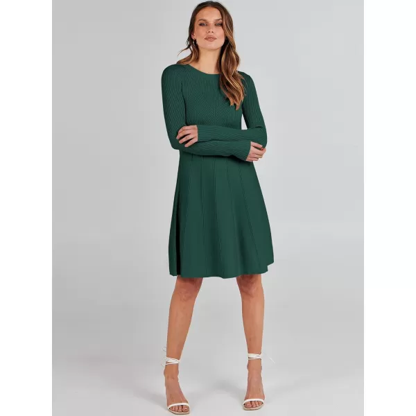 imageANRABESS Women Midi Sweater Dress Long Sleeve Crewneck High Waist Casual ALine Pleated DressesGreen
