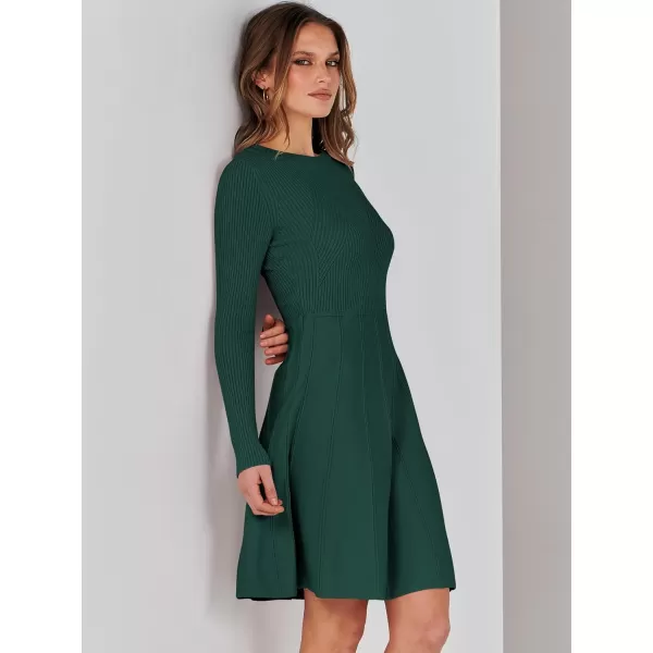imageANRABESS Women Midi Sweater Dress Long Sleeve Crewneck High Waist Casual ALine Pleated DressesGreen