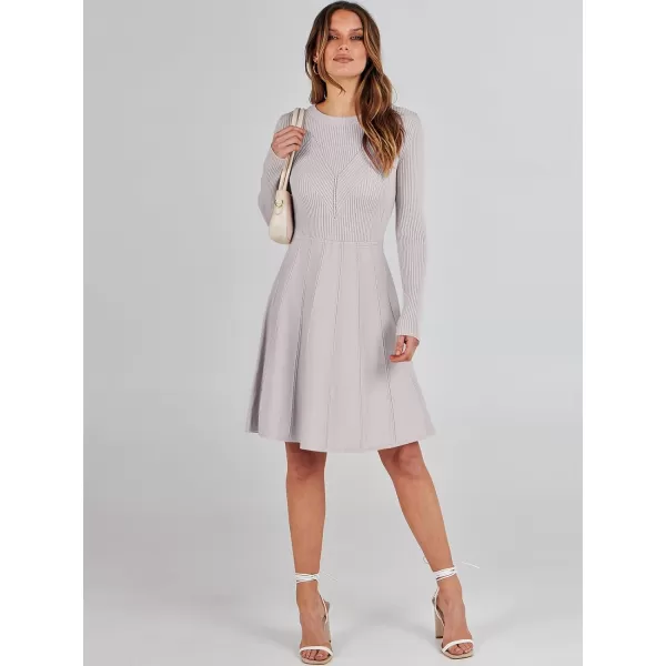 imageANRABESS Women Midi Sweater Dress Long Sleeve Crewneck High Waist Casual ALine Pleated DressesGrey