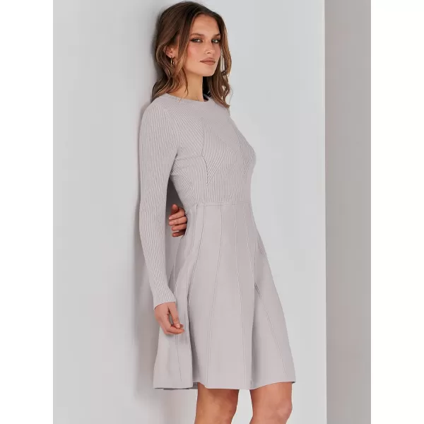 imageANRABESS Women Midi Sweater Dress Long Sleeve Crewneck High Waist Casual ALine Pleated DressesGrey