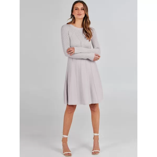 imageANRABESS Women Midi Sweater Dress Long Sleeve Crewneck High Waist Casual ALine Pleated DressesGrey