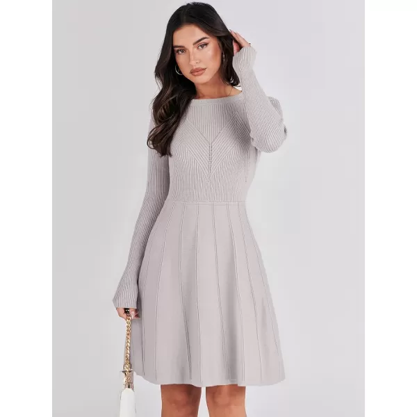 imageANRABESS Women Midi Sweater Dress Long Sleeve Crewneck High Waist Casual ALine Pleated DressesGrey