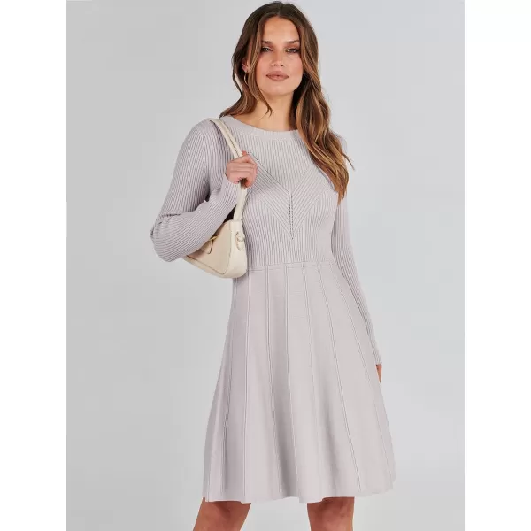 imageANRABESS Women Midi Sweater Dress Long Sleeve Crewneck High Waist Casual ALine Pleated DressesGrey