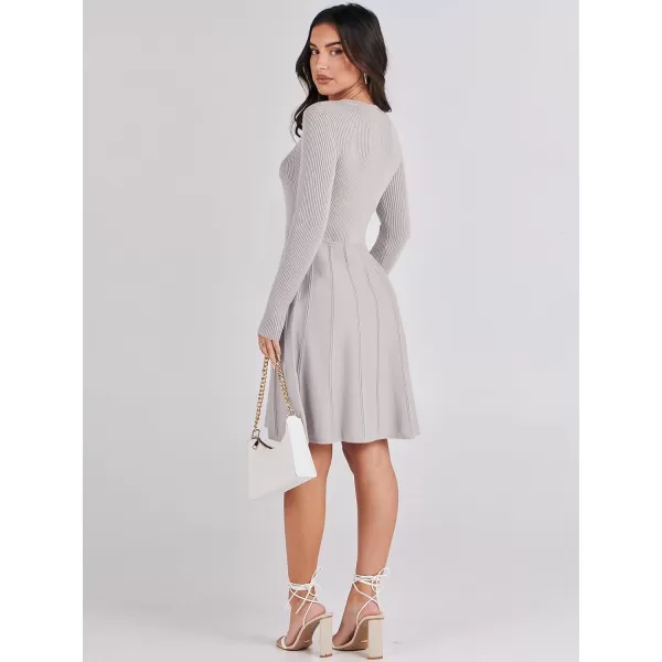 imageANRABESS Women Midi Sweater Dress Long Sleeve Crewneck High Waist Casual ALine Pleated DressesGrey