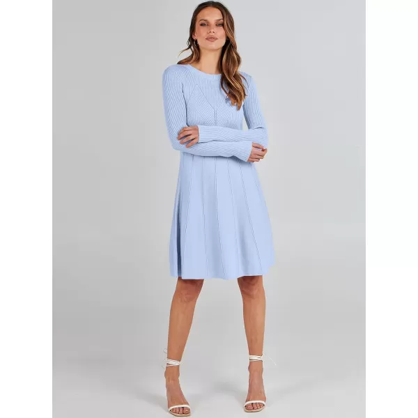 imageANRABESS Women Midi Sweater Dress Long Sleeve Crewneck High Waist Casual ALine Pleated DressesSky