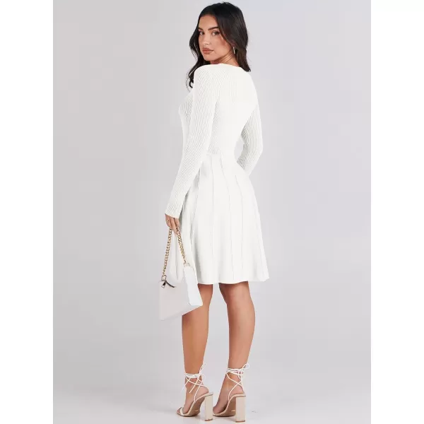 imageANRABESS Women Midi Sweater Dress Long Sleeve Crewneck High Waist Casual ALine Pleated DressesWhite