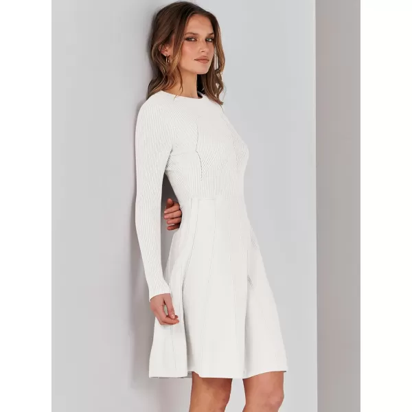 imageANRABESS Women Midi Sweater Dress Long Sleeve Crewneck High Waist Casual ALine Pleated DressesWhite