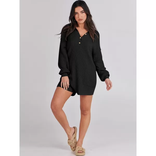imageANRABESS Women One Piece Pajamas Sweater Rompers 2024 Spring Around House Lounging Outfits Long SLeeve Knit JumpsuitsBlack