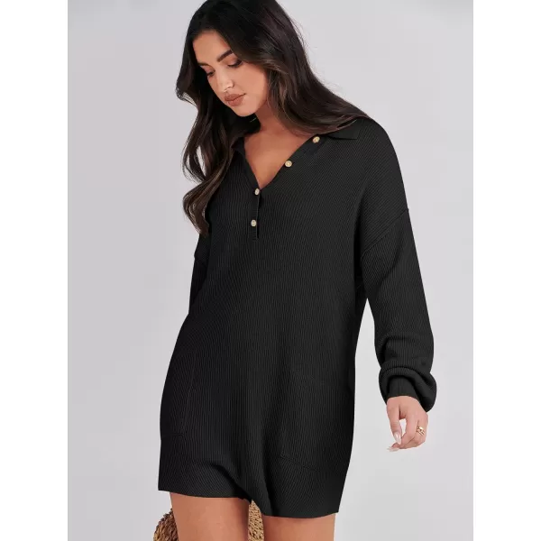 imageANRABESS Women One Piece Pajamas Sweater Rompers 2024 Spring Around House Lounging Outfits Long SLeeve Knit JumpsuitsBlack