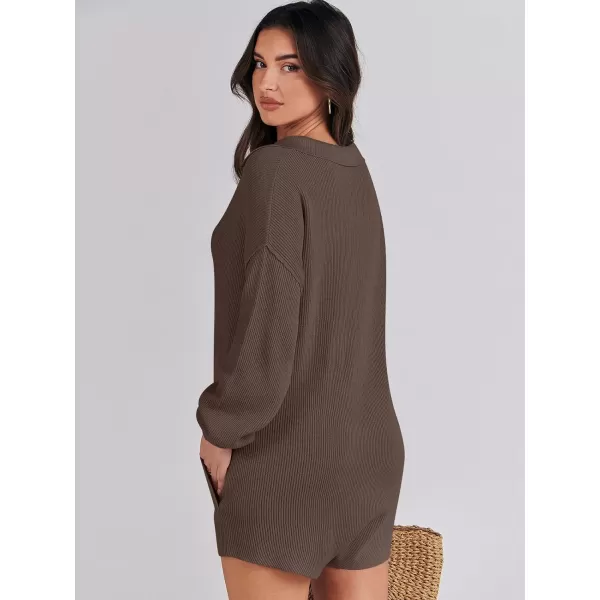 imageANRABESS Women One Piece Pajamas Sweater Rompers 2024 Spring Around House Lounging Outfits Long SLeeve Knit JumpsuitsCoffee