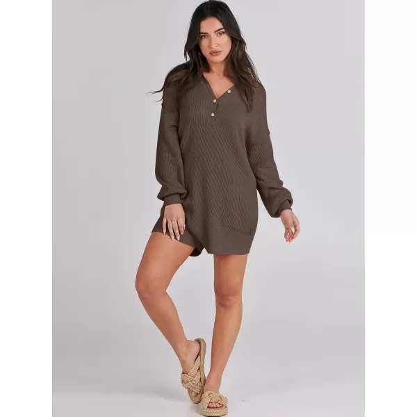 imageANRABESS Women One Piece Pajamas Sweater Rompers 2024 Spring Around House Lounging Outfits Long SLeeve Knit JumpsuitsCoffee