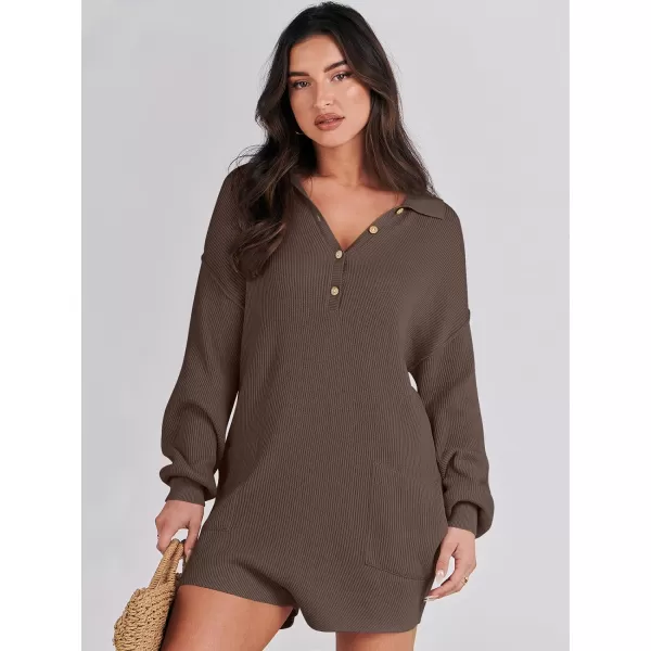 imageANRABESS Women One Piece Pajamas Sweater Rompers 2024 Spring Around House Lounging Outfits Long SLeeve Knit JumpsuitsCoffee