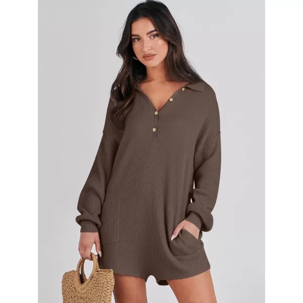 imageANRABESS Women One Piece Pajamas Sweater Rompers 2024 Spring Around House Lounging Outfits Long SLeeve Knit JumpsuitsCoffee