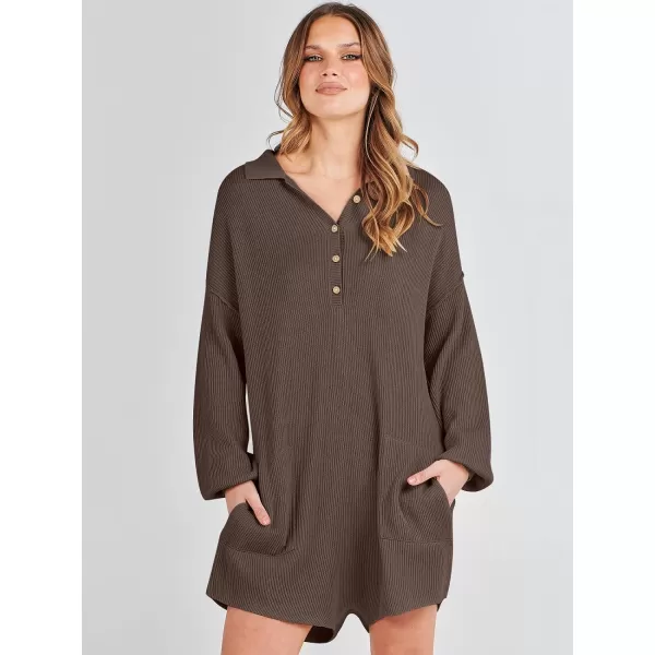 imageANRABESS Women One Piece Pajamas Sweater Rompers 2024 Spring Around House Lounging Outfits Long SLeeve Knit JumpsuitsCoffee