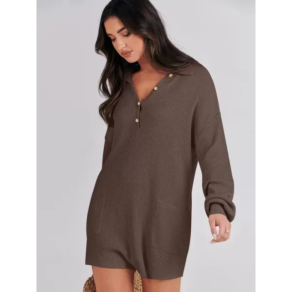 imageANRABESS Women One Piece Pajamas Sweater Rompers 2024 Spring Around House Lounging Outfits Long SLeeve Knit JumpsuitsCoffee