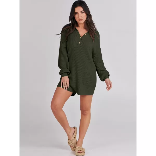 imageANRABESS Women One Piece Pajamas Sweater Rompers 2024 Spring Around House Lounging Outfits Long SLeeve Knit JumpsuitsDark Green