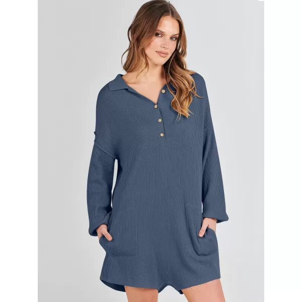 imageANRABESS Women One Piece Pajamas Sweater Rompers 2024 Spring Around House Lounging Outfits Long SLeeve Knit JumpsuitsDusty Blue