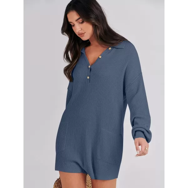imageANRABESS Women One Piece Pajamas Sweater Rompers 2024 Spring Around House Lounging Outfits Long SLeeve Knit JumpsuitsDusty Blue