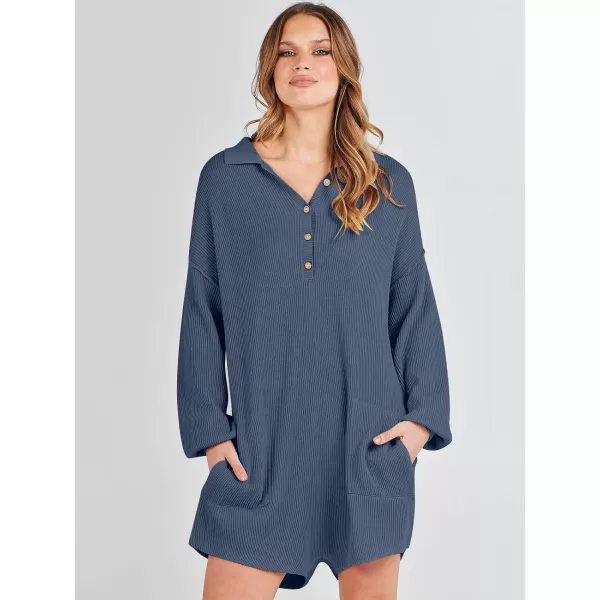 imageANRABESS Women One Piece Pajamas Sweater Rompers 2024 Spring Around House Lounging Outfits Long SLeeve Knit JumpsuitsDusty Blue