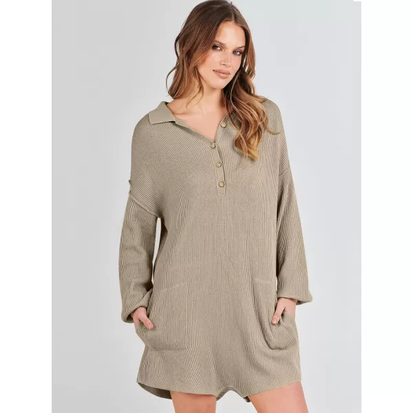 imageANRABESS Women One Piece Pajamas Sweater Rompers 2024 Spring Around House Lounging Outfits Long SLeeve Knit JumpsuitsKhaki