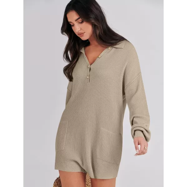 imageANRABESS Women One Piece Pajamas Sweater Rompers 2024 Spring Around House Lounging Outfits Long SLeeve Knit JumpsuitsKhaki