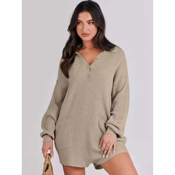 imageANRABESS Women One Piece Pajamas Sweater Rompers 2024 Spring Around House Lounging Outfits Long SLeeve Knit JumpsuitsKhaki