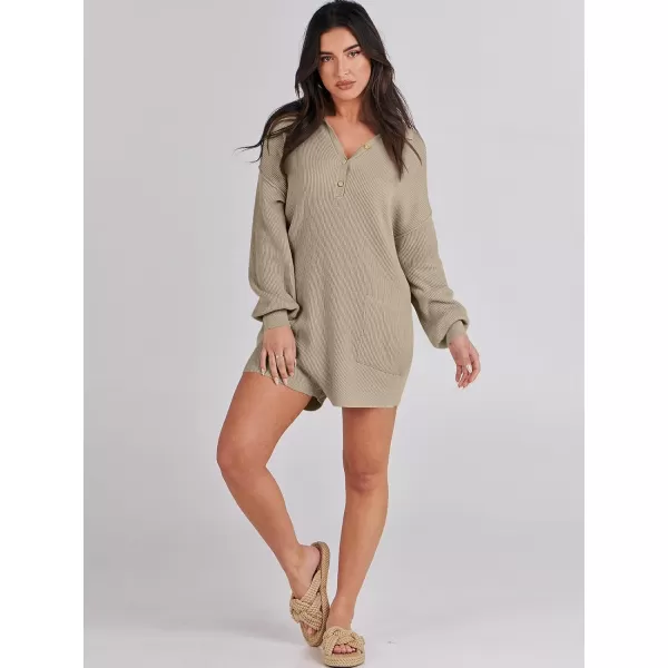 imageANRABESS Women One Piece Pajamas Sweater Rompers 2024 Spring Around House Lounging Outfits Long SLeeve Knit JumpsuitsKhaki