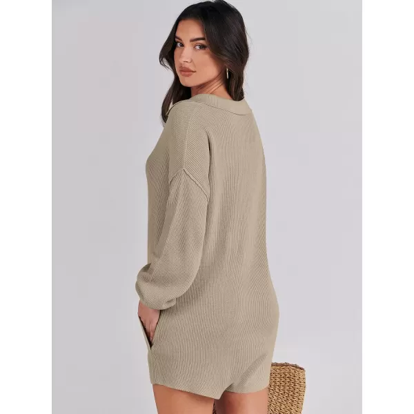 imageANRABESS Women One Piece Pajamas Sweater Rompers 2024 Spring Around House Lounging Outfits Long SLeeve Knit JumpsuitsKhaki