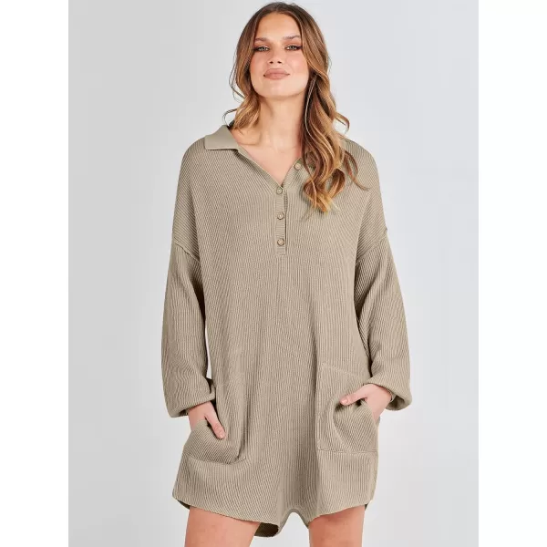 imageANRABESS Women One Piece Pajamas Sweater Rompers 2024 Spring Around House Lounging Outfits Long SLeeve Knit JumpsuitsKhaki