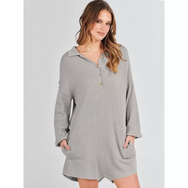 imageANRABESS Women One Piece Pajamas Sweater Rompers 2024 Spring Around House Lounging Outfits Long SLeeve Knit JumpsuitsLight Grey