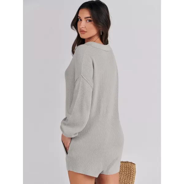imageANRABESS Women One Piece Pajamas Sweater Rompers 2024 Spring Around House Lounging Outfits Long SLeeve Knit JumpsuitsLight Grey