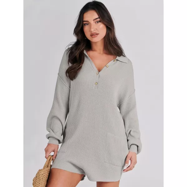 imageANRABESS Women One Piece Pajamas Sweater Rompers 2024 Spring Around House Lounging Outfits Long SLeeve Knit JumpsuitsLight Grey