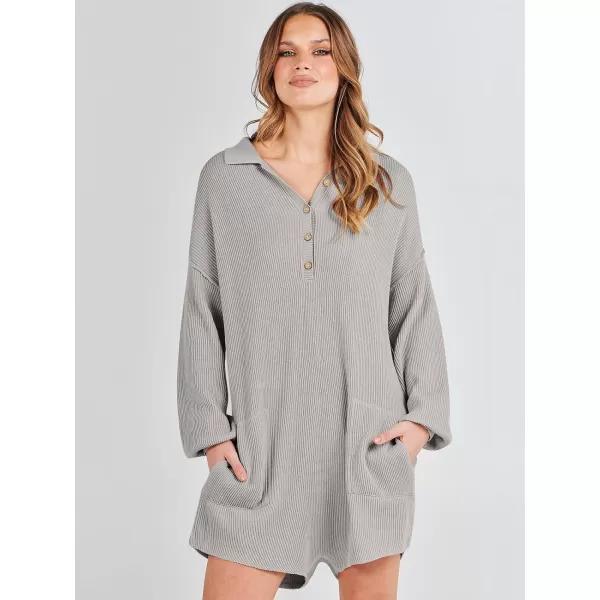 imageANRABESS Women One Piece Pajamas Sweater Rompers 2024 Spring Around House Lounging Outfits Long SLeeve Knit JumpsuitsLight Grey