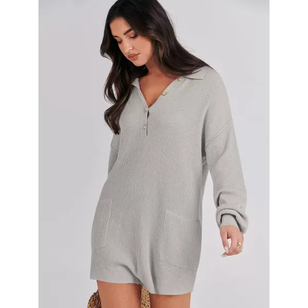 imageANRABESS Women One Piece Pajamas Sweater Rompers 2024 Spring Around House Lounging Outfits Long SLeeve Knit JumpsuitsLight Grey