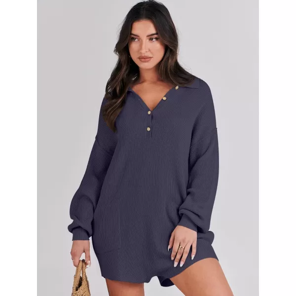 imageANRABESS Women One Piece Pajamas Sweater Rompers 2024 Spring Around House Lounging Outfits Long SLeeve Knit JumpsuitsNavy Blue
